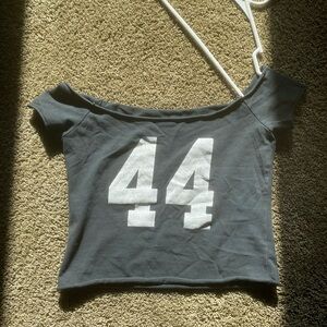 Brandy Melville Black Off-Shoulder Crop Top with White '44'